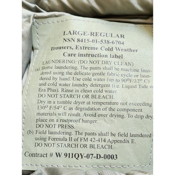 Extreme Cold Snow Pants Insulated Lined Official Military Issue Size L Primaloft - Picture 9 of 15